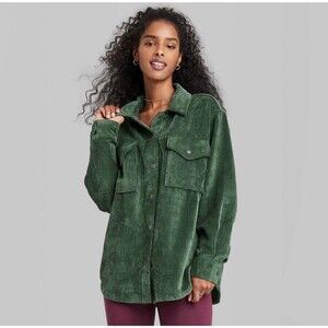 Target Womens Button Front Corduroy Shirt Jacket Green Wild Fable Small Oversize